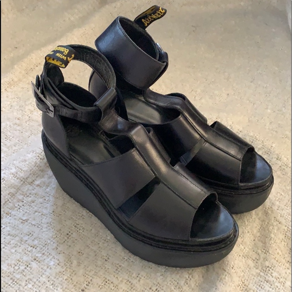 Dr. Martens Black Leather Chunky Platform Sandals